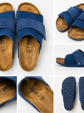 Birkenstock Blue Corduroy & Suede Double Strap Sandals Size 41